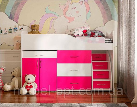 Ліжко-кімната Bed Room-5 колір малина (рожевий), висувні сходи-комод, висувний стіл, вибір кольору фасадів | Зображення 3