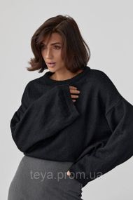 Однотонний в'язаний джемпер oversize колір чорний розмір S FL_000890