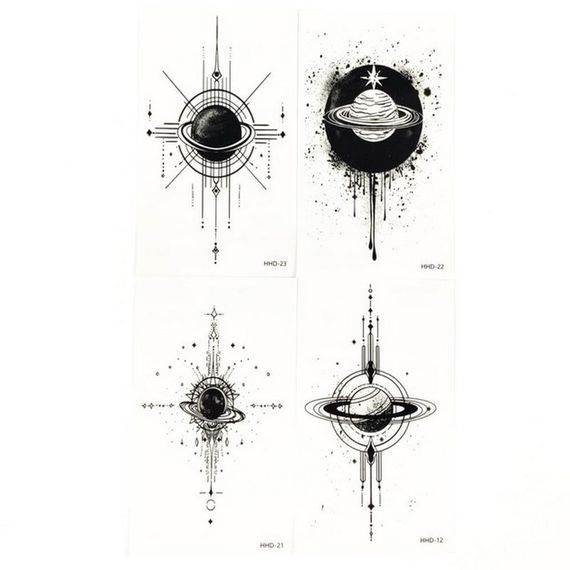 Набір тимчасових тату "Космос" black-tattoo-mini-set-space із 4 чорних по 9,5 х 5,5 см
