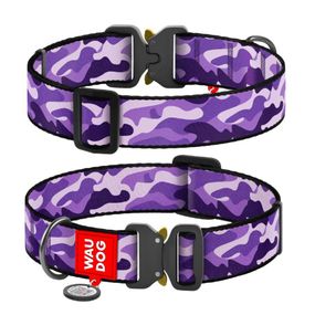 Нашийник для собак нейлоновий WAUDOG Nylon з QR паспортом малюнок "Фіолетовий камо" Розмір XXL