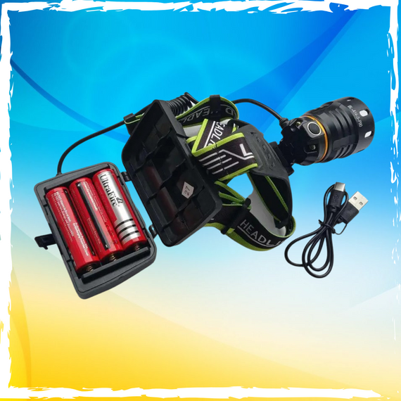 Налобный фонарик. Фонарь налобный. 3 режима, Zoom, водостойкий, ударопрочный, аккумулятор 3*18650 | Зображення 1