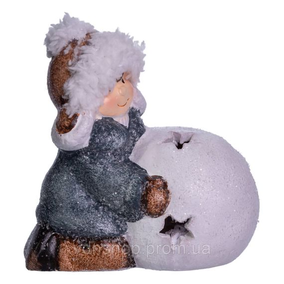 Новорічна фігурка з підсвіткою Дівчинка зі сніговою кулею з фарфори 11×7×12 (см) новорічний декор для дому на подарунок CR-5-12 | Зображення 4
