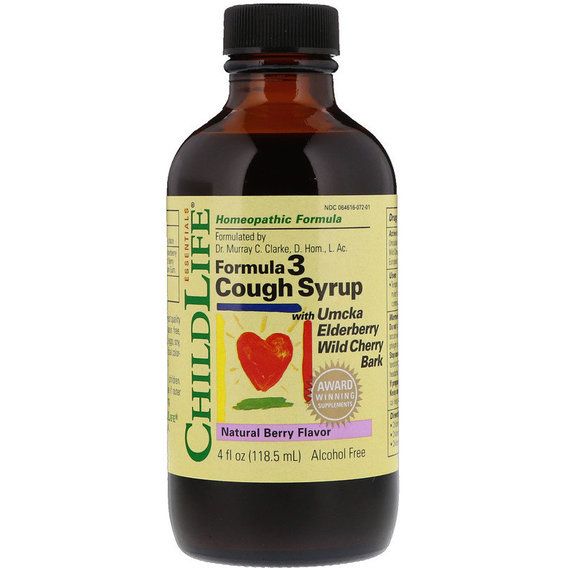 Протизастудний засіб ChildLife Essentials, Formula 3 Cough Syrup, Alcohol Free, 4 fl oz 118,5 ml Natural Berry Flavor CDL10950