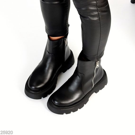 Модные черные зимние ботинки берцы на молнии натуральная кожа | Зображення 1
