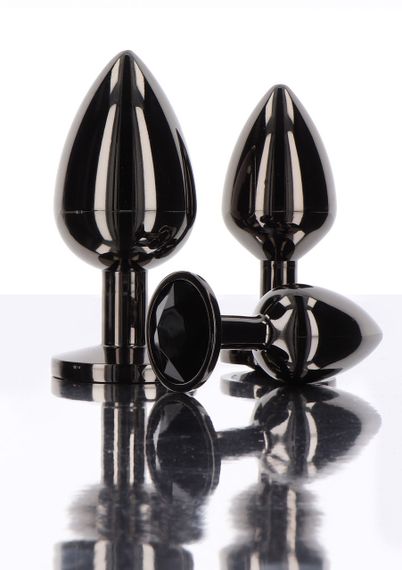 Анальний корок L чорний металевий з чорним каменем Butt Plug With Diamond Jewel Taboom | Зображення 3