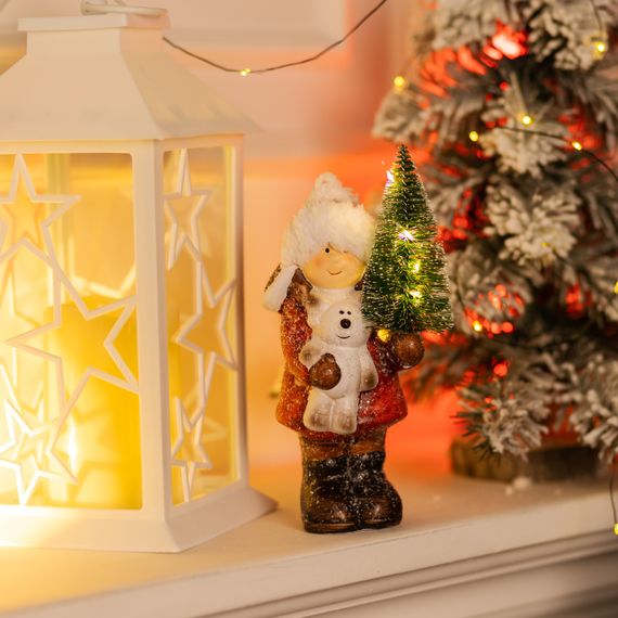 Новорічна фігурка з підсвіткою Дівчинка з ялинкою з фарфору 8×7×20 (см) новорічний декор для дому, квартири на подарунок CR-5-15 | Зображення 1