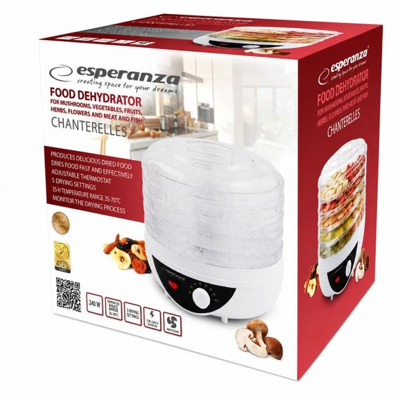 Сушилка для овощей фруктов грибов Esperanza EKD002 Chanterelles, 5 уровней, 250 Вт | Зображення 3