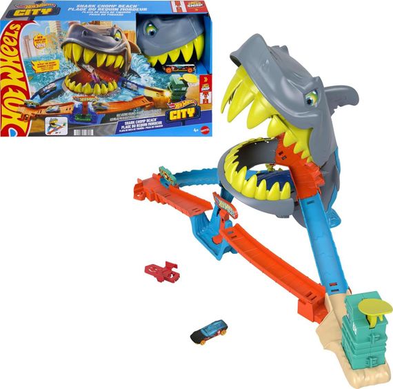 Трек Хот Вілс Сіті Небезпечні істоти Пляжна атака акули Оригінал Hot Wheels City Shark Chomp Beach