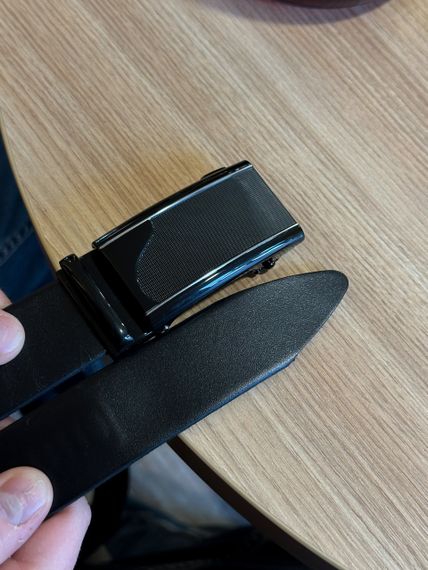 Ремінь чоловічий шкіряний чорний пряжка автомат пояс з натуральної шкіри (8490) | Зображення 3