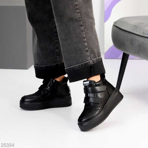 Спортивні чорні зимові черевики натуральна шкіра на липучках | Зображення 3