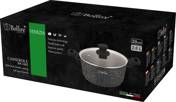 Кастрюля Bollire Venezia BR-1002, 2.6 л, 20 см, алюминиевая с крышкой и антипригарным покрытием | Зображення 1