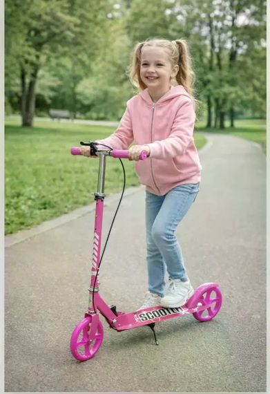 Самокат двоколісний міський з колесами PU 200 мм і ножним гальмом 109 Pink • Складаний прогулянковий самокат для дітей і підлітків • Міський самокат рожевий | Зображення 5