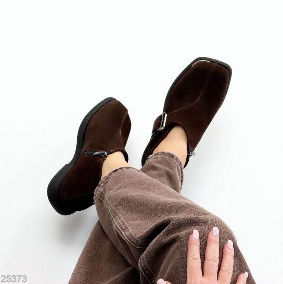 Дизайнерские коричневые туфли натуральная замша квадратный носок | Зображення 2