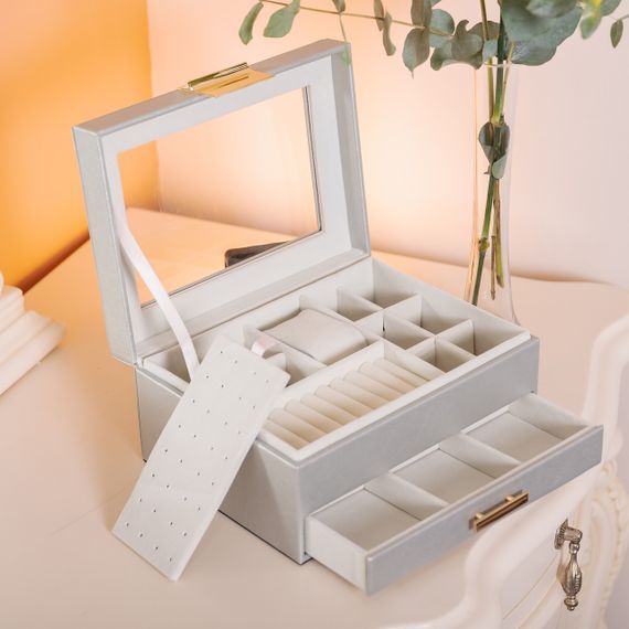 Скринька для прикрас з еко шкіри 2 яруси органайзер для ювелірних виробів HP-5-36G | Зображення 7