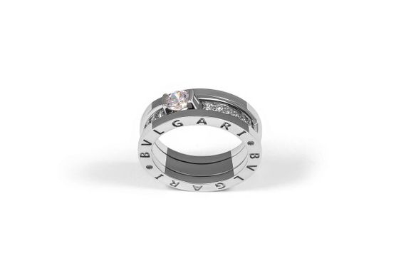 Двойное кольцо из белого золота с фианитами 16.5 | Зображення 1