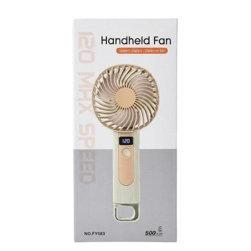 Портативний ручний вентилятор Handheld Fan FY083 пластиковий з підставкою та гачком LED дисплей 120 швидкостей 1 Вт Бежевий | Зображення 7