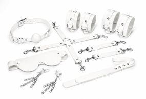 Набор Feral Feelings BDSM Kit 7 White, наручники, поножи, коннектор, маска, паддл, кляп, зажимы Sex Aura