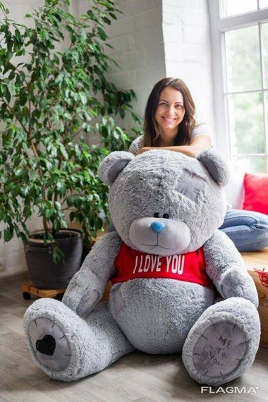 Мишка с латками плюшевый в футболке Yarokuz Me To You 160 см Серый