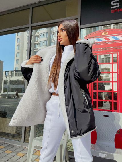 Женская теплая двухсторонняя куртка на меху LY30340 цвет черный + белый, размер 42/48 | Зображення 5