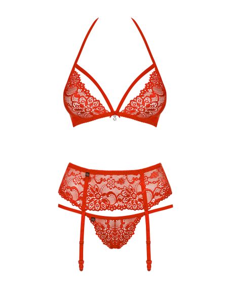 Комплект білизни з поясом для панчох Obsessive 838-SEG-3 set Червоний L/XL | Зображення 3