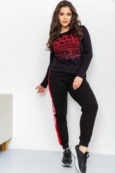 Спорт штаны женские двухнитка  цвет черно-красный 219RB-3002 | Зображення 1