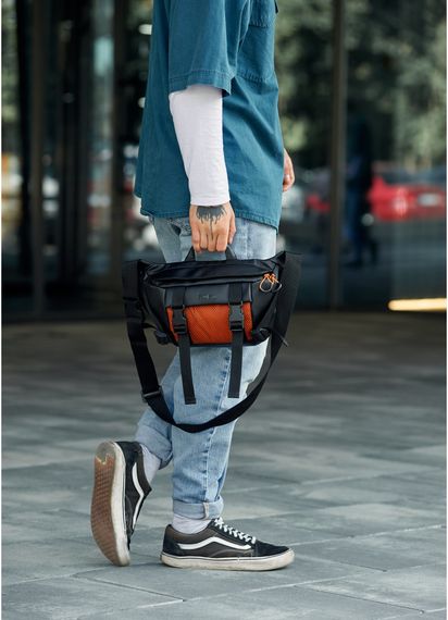 Чоловіча сумка бананка Sambag Dynamicdart чорно-помаранчева 38 × 21 × 7 см (80411129m) | Зображення 2