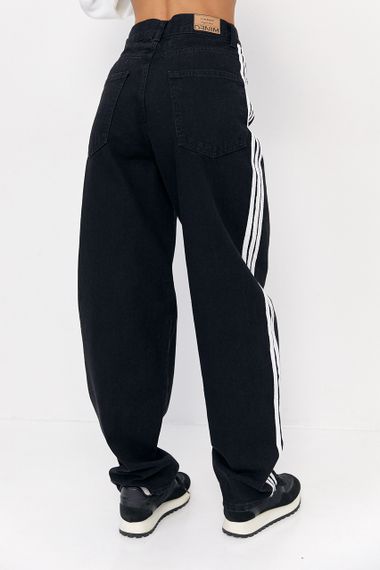 Жіночі джинси Baggy з лампасами - чорний цвет, 36р (є розміри) | Зображення 1