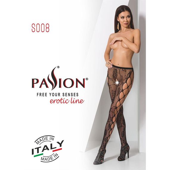 Еротичні колготки-бодістокінг Passion S008 black, ажурні колготки з вирізом та лампасами-сіткою, S/M/L | Зображення 6