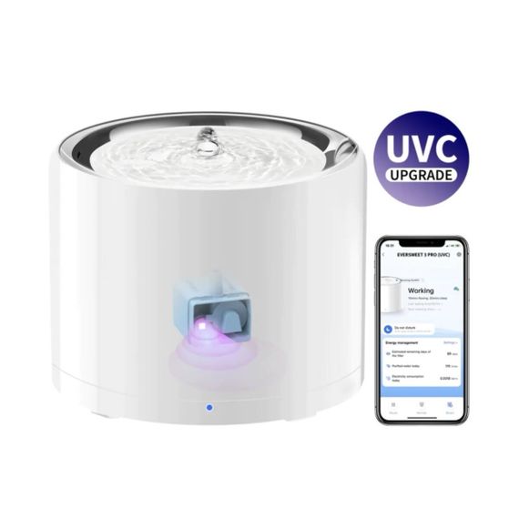Смарт-поилка для собак и котов Petkit Eversweet 3 Pro (UVC) Smart Pet Drinking Fountain, 1.8 л, белый | Зображення 1