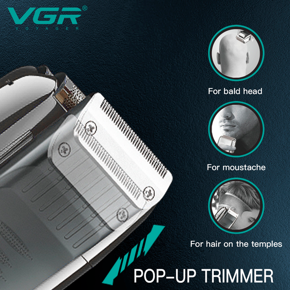 Электробритва VGR V-332 SILVER шейвер, двойное лезвие, триммер, LED дисплей | Зображення 4