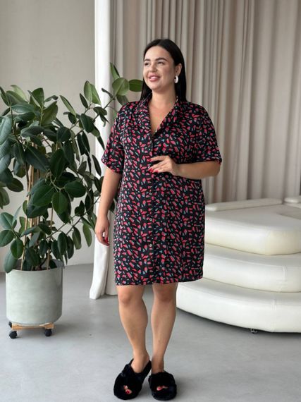 Шовкова сорочка на ґудзиках для дому PLUS SIZE | Зображення 1