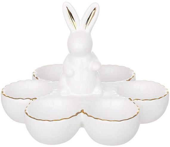 Блюдо великоднє для 6-ти яєць "Білий Зайка" Ø18см, порцелянова підставка