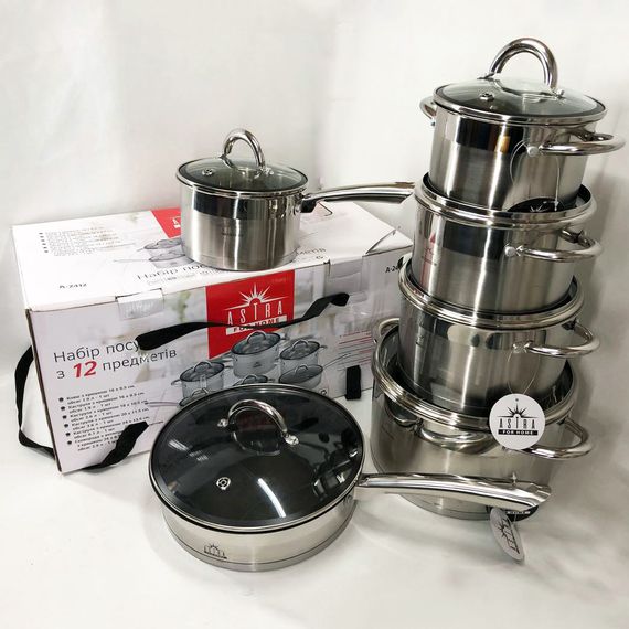 Набір посуду 12 предметів ASTRA A-2412, набір казанів, набір каструль з нержавіючої сталі | Зображення 7