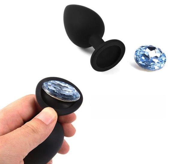 Анальна пробка з кристалом, чорна анальна пробка, анальна пробка зі стразою маленька S | Зображення 7