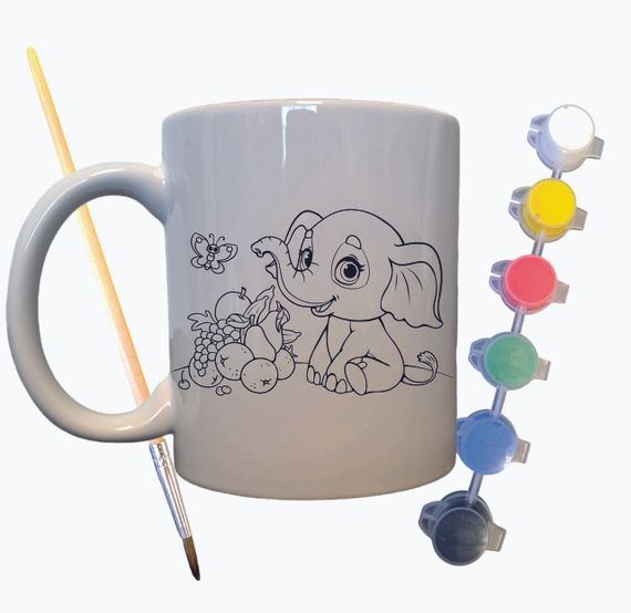 Набор для творчества кружка раскраска Слонёнок 330 мл белая | Зображення 1