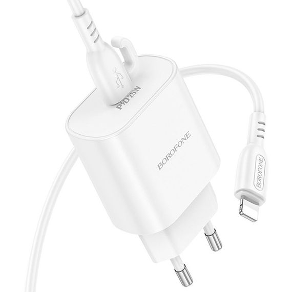 Набір СЗУ BOROFONE BA82A + Lighting кабель, PD25W, USB-C, кабель 1м, White | Зображення 4