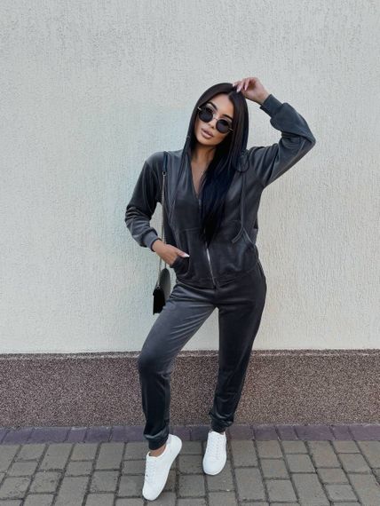 Жіночий спортивний костюм велюровий з кофтою на блискавці розмір L колір сірий Vi114 | Зображення 4