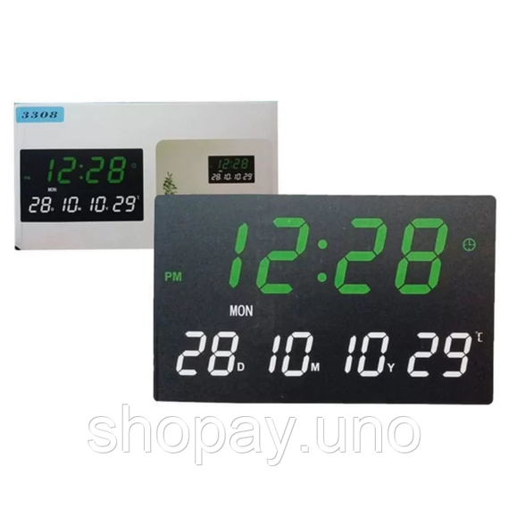 Настенные LED часы 3308 с термометром и календарем
