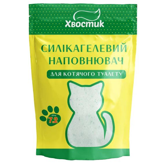 Силікагелевий наповнювач для котячого туалету Хвостик дрібний із зеленими гранулами 7.2 л