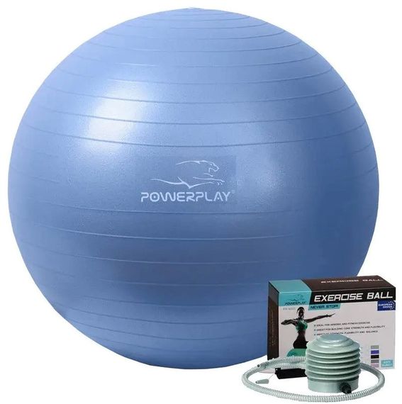 М'яч для фітнесу (фітбол) PowerPlay 4001 Ø65 cm Gymball Синій + помпа | Зображення 1