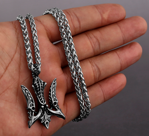 Кулон підвіска Vikings Poseidon тризуб Посейдона, герб України з ланцюжком - Silver | Зображення 1