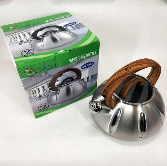 Чайник из нержавеющей стали с пищалкой Unique UN-5303 3 л, Хороший чайник SQ-553 со свистком | Зображення 6