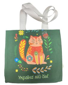 Екосумка шопер 4Profi "Україна мій дім кот на зеленому  фоні" двунитка (хлопок)