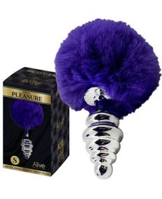 Анальна рельєфна пробка Alive Anal Pleasure з темно-фіолетовим хвостом, S sexstyle