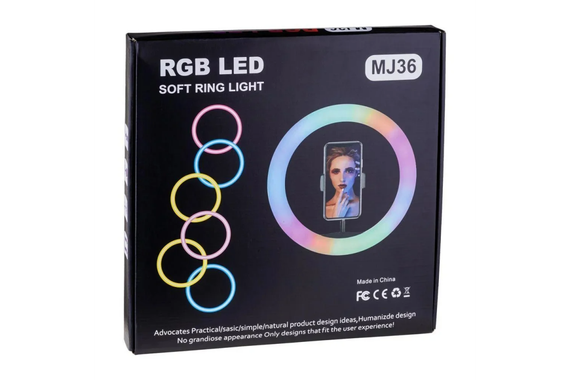 Кольцевая лед-лампа для студийного освещения Ring RGB MJ 36 36см  с пультом для фото и видео | Зображення 3