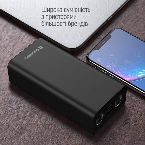 Павербанк 30000mAh ColorWay CW-PB300LPB3BK-F з ліхтариком чорний | Зображення 6