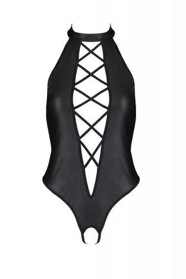 Боди из экокожи Passion NANCY BODY 6XL/7XL black, с имитацией шнуровки и открытым доступом Sex Aura | Зображення 2