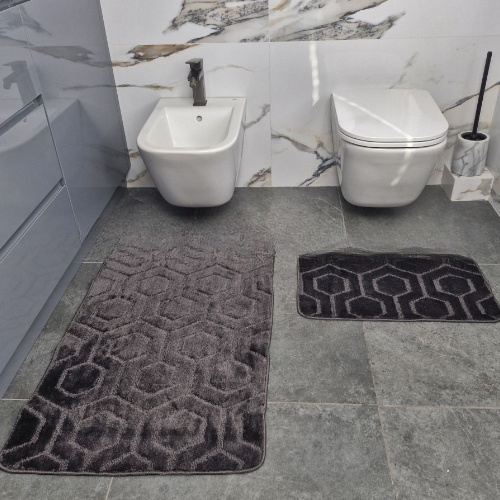 АКЦІЯ Набір килимків для ванної 2шт 50*60см+60*100см Соти Standard сірий + Фіранка PEVA Дариана | Зображення 3