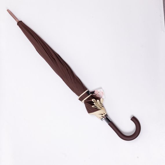 Класична парасолька-тростина з чохлом напівавтомат з поліестеру міцна надійна 12 спиць діаметр 120 см Коричневий HP-23-16BR | Зображення 3