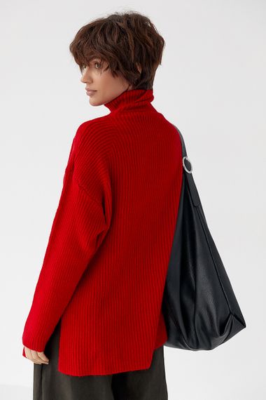 В'язана туніка в рубчик із високою горловиною - червоний цвет, ONE SIZE (є розміри) | Зображення 1